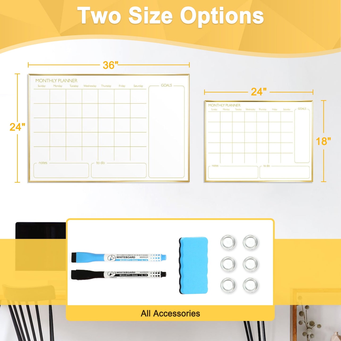Monthly Calendar Whiteboard Magnetic Dry Erase Calendar White Board Calendar with Gold Frame