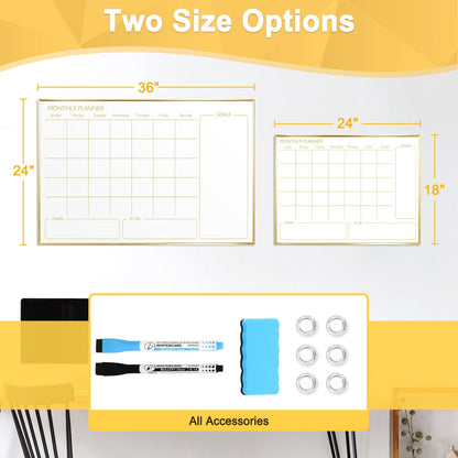 Monthly Calendar Whiteboard Magnetic Dry Erase Calendar White Board Calendar with Gold Frame