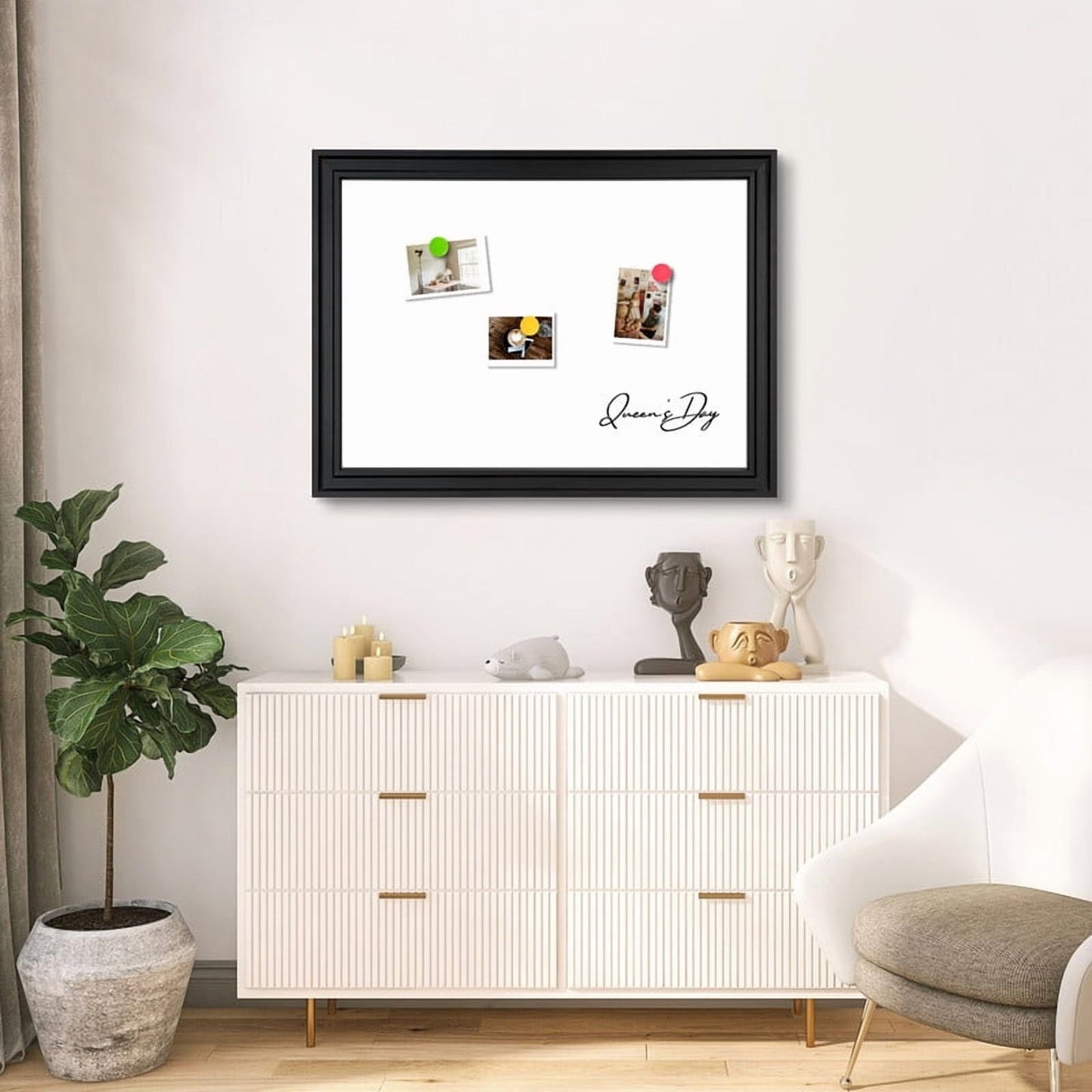 Magnetic Dry Erase Whiteboard for Wall Magnetic White Board with Real Black Wooden Frame