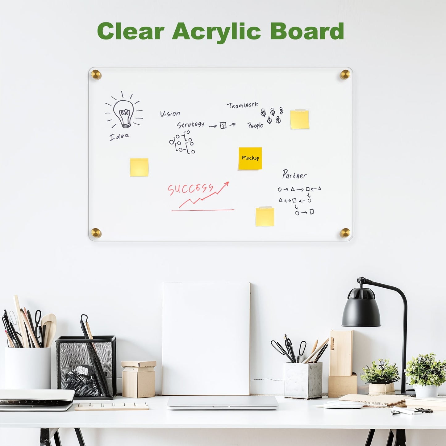 Acrylic Dry Erase Board Clear White Board for Wall Acrylic Writing Board Non-Magnetic Floating Ultra-Thick Dry Erase Board