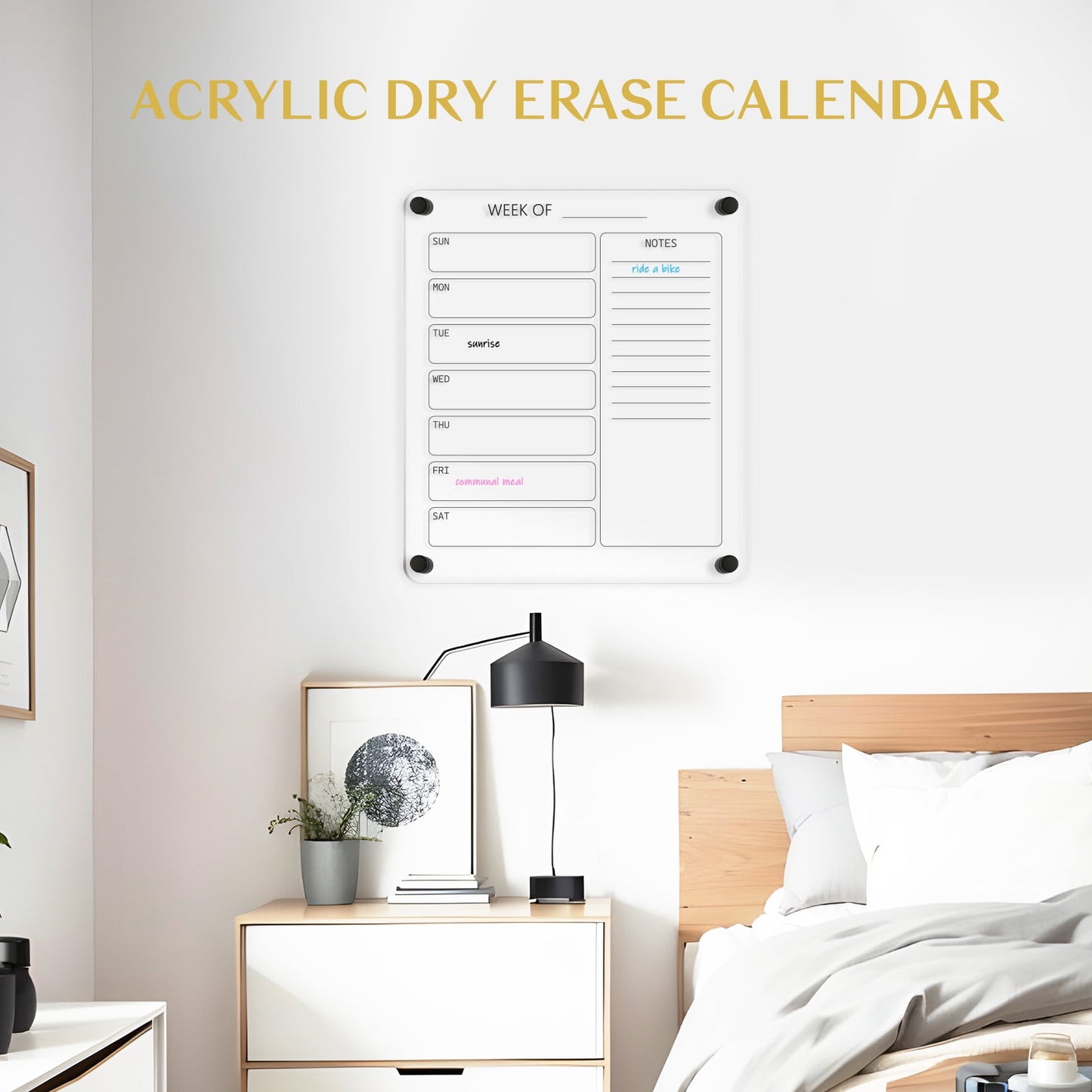 Small Acrylic Calendar for Wall 12x14 in Clear Acrylic Wall Calendar, Clear Wet & Dry Erase Calendar Frameless Weekly Planner