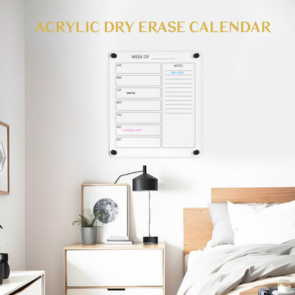 Small Acrylic Calendar for Wall 12x14 in Clear Acrylic Wall Calendar, Clear Wet & Dry Erase Calendar Frameless Weekly Planner
