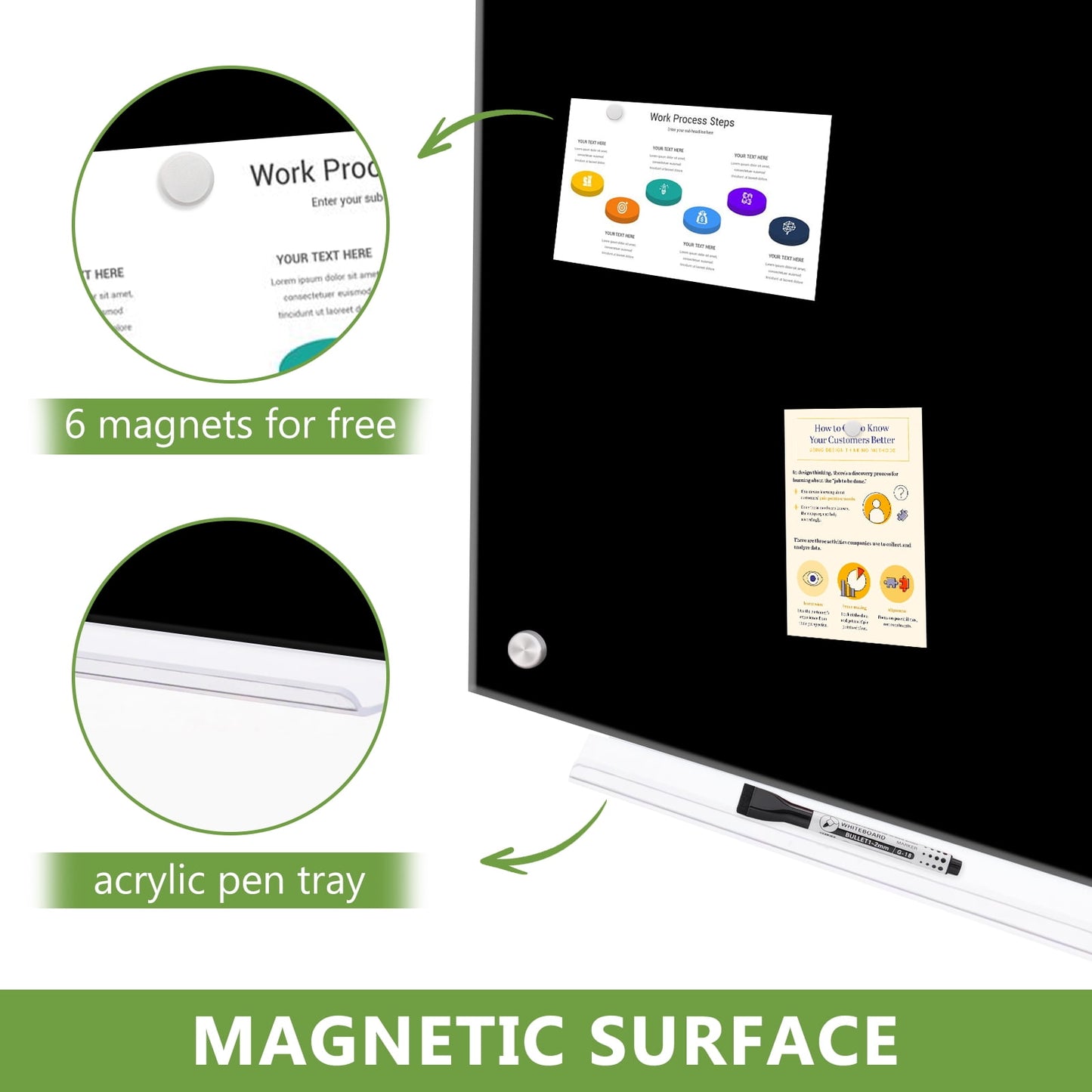 Black Glass Dry Erase Board Magnetic Glass Board Frameless Glass Blackboard Magnetic Dry Erase Glass Board