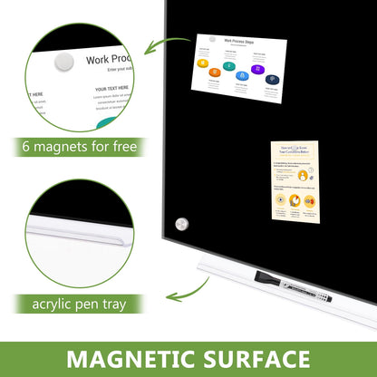 Black Glass Dry Erase Board Magnetic Glass Board Frameless Glass Blackboard Magnetic Dry Erase Glass Board