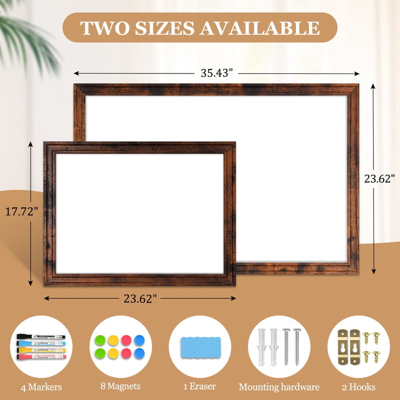 Magnetic Dry Erase Whiteboard Magnetic Whiteboard for Wall Vintage Wooden Framed