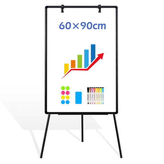 Whiteboard Easel with Tripod Stands, 36" x 24", Height Adjustable, with 8 Markers 8 Magnets 1 Eraser-Black