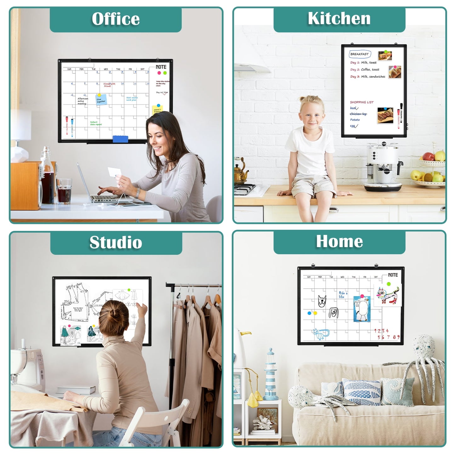 Magnetic Whiteboard Calendar Whiteboard Wall Dry Erase Calendar Board Large Planner Double Sided White Board