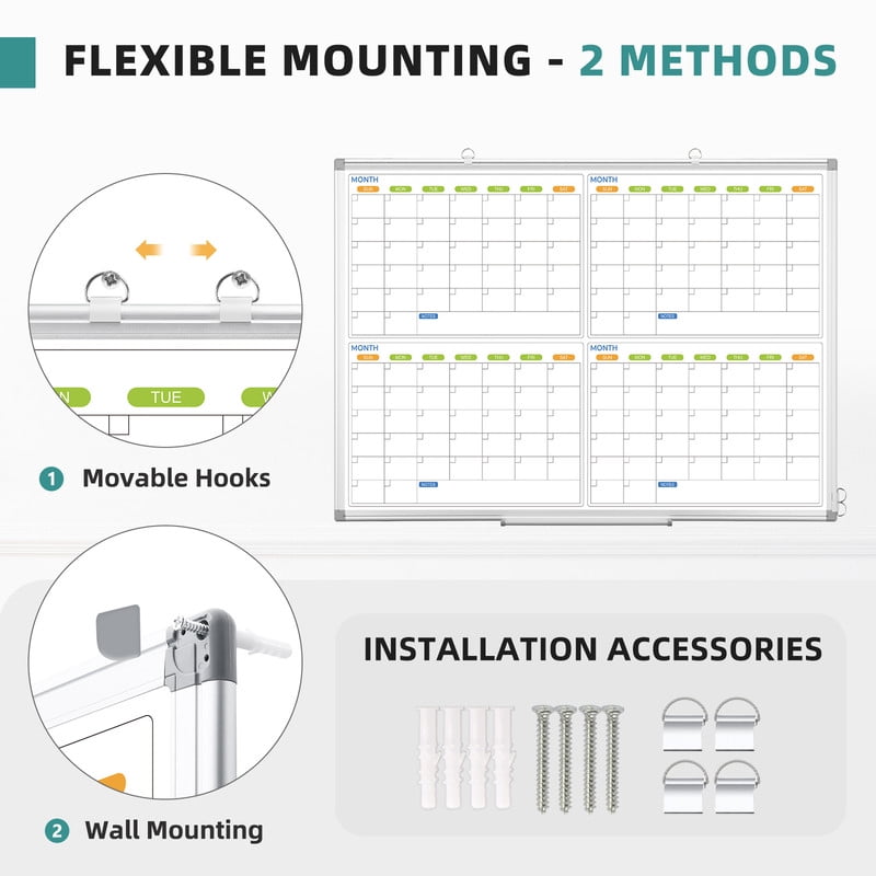 White Board Calendar Dry Erase Wall Mount 4 Monthly Calendar Whiteboard 4 Month White Board Calendar Planner Schedule Board