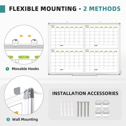 White Board Calendar Dry Erase Wall Mount 4 Monthly Calendar Whiteboard 4 Month White Board Calendar Planner Schedule Board