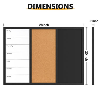 3 In 1 Magnetic Whiteboard Corkboard Chalkboard Combo Wall Board Combination Board Cork/Whiteboard/Chalkboard