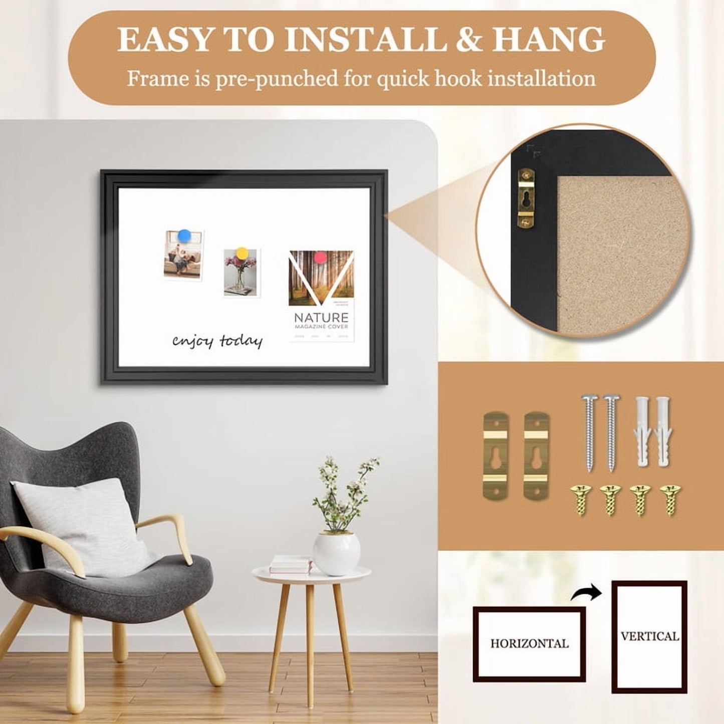 Magnetic Dry Erase Whiteboard for Wall Magnetic White Board with Real Black Wooden Frame