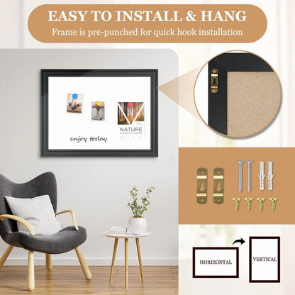 Magnetic Dry Erase Whiteboard for Wall Magnetic White Board with Real Black Wooden Frame