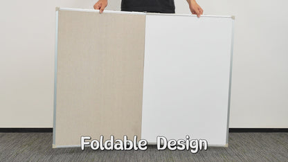 Foldable Linen Cork Board White Board Combo Double-Sided, Extra Large with 20 Pins 3 Markers 8 Magnets 1 Erase, White